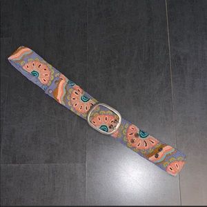 Jenny Kraus Woven Peacock Design Boho Adjustable Wool Belt Made in Peru